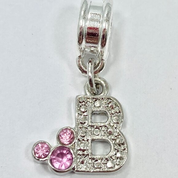 Vtg Disney Pink Crystal Mickey Mouse Ears European Slide Charm Initial Letter B - Picture 2 of 5